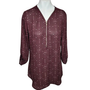 Maurices Zip Front Roll Sleeve Top